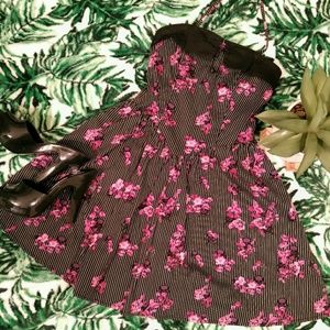 Hell Bunny Pinstripe Floral Halter Dress